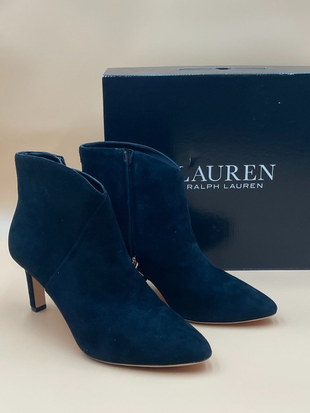 NIB Lauren Ralph Lauren Isabelle Black Suede Ankle Booties Size 10B